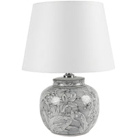 A really pretty, smaller lamp base with white fabric shade, perfect for bedside or on a side table in a sitting room. 