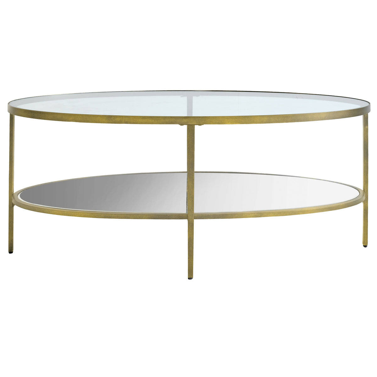 Champagne gold oval glass coffee table