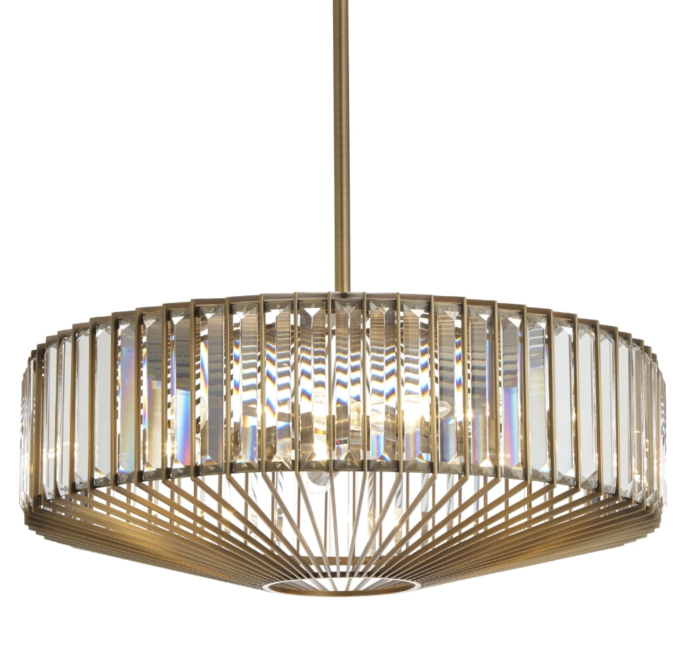 An elegant crystal and bronze chandelier with adjustable height. Art Deco style on white background
