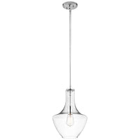 Medium chrome clear glass pendant light with shaped teardrop glass shade