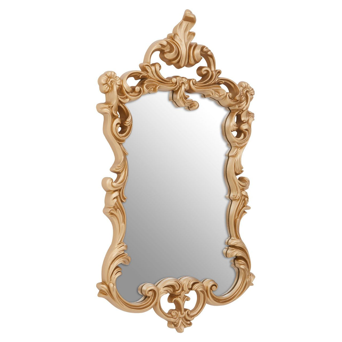 Stunning, intricate, classic pale gilt ornate wall mirror .  In a pale gold finish, perfect vintage look with pierced frame and added flourishes.  In a period home, this mirror would be a classic overmantle.