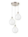 Nickel colour pendant with three teardrop glass sections available in a choice of coloured glass - clear, grey, amber, cream.