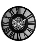 Large Black Skeleton Backlit Moving Gears Wall Clock