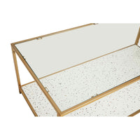 Totally classic, gilt metal and glass coffee table, the lower shelf is white glass with a terrazo design.