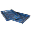 Set of 2 'marbled blue trays' in a lapiz lazuli with gold trim.