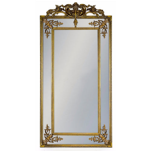 Elegant Large Gilt French Mirror With Crown - Gold
