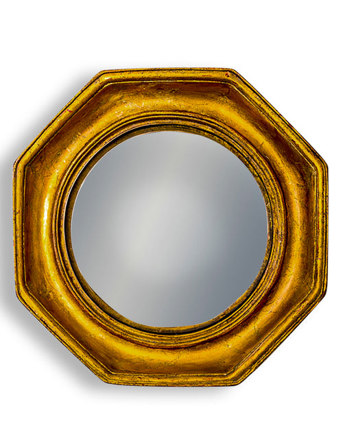 Gold Octagonal Convex mirror.  Available in an assortment of sizes and shapes for you to style and create a feature wall.  W: 25 cm