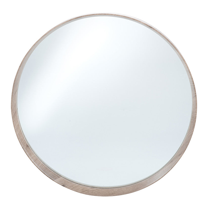Round Scandi design mirror on  a white background.