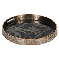 Gorgeous, round tray with a gilt rim. Decorated with beautiful silver palm trees - perfect gift for the home.