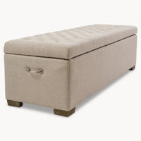 Westcliff Beige Ottoman, Oak & Birch Wood Ottoman, Storage Stool. Double Bed