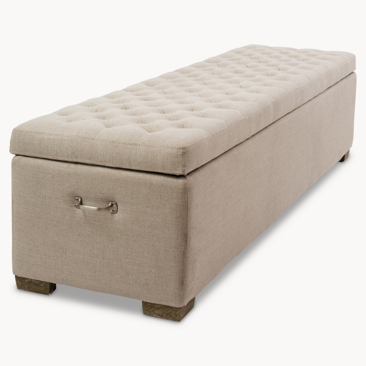 Westcliff Beige Long Ottoman, King Size, Oak & Birch Wood Ottoman, Storage Stool.