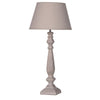 Pretty, turned wooden lampbase with a matching fabric shade, tall and slim enough to sit on the smallest of bedside tables. Classic bedside lighting. For a spare room or even to light a hall or living room.&nbsp;